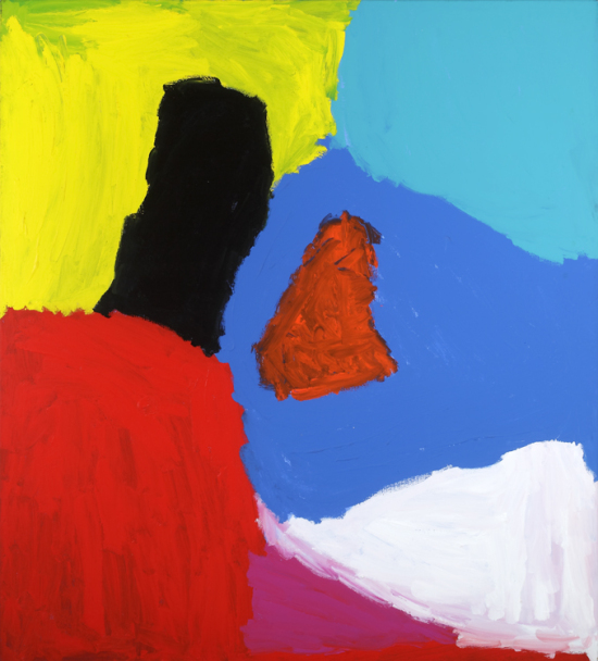 A painting full of large coloured abstract shapes